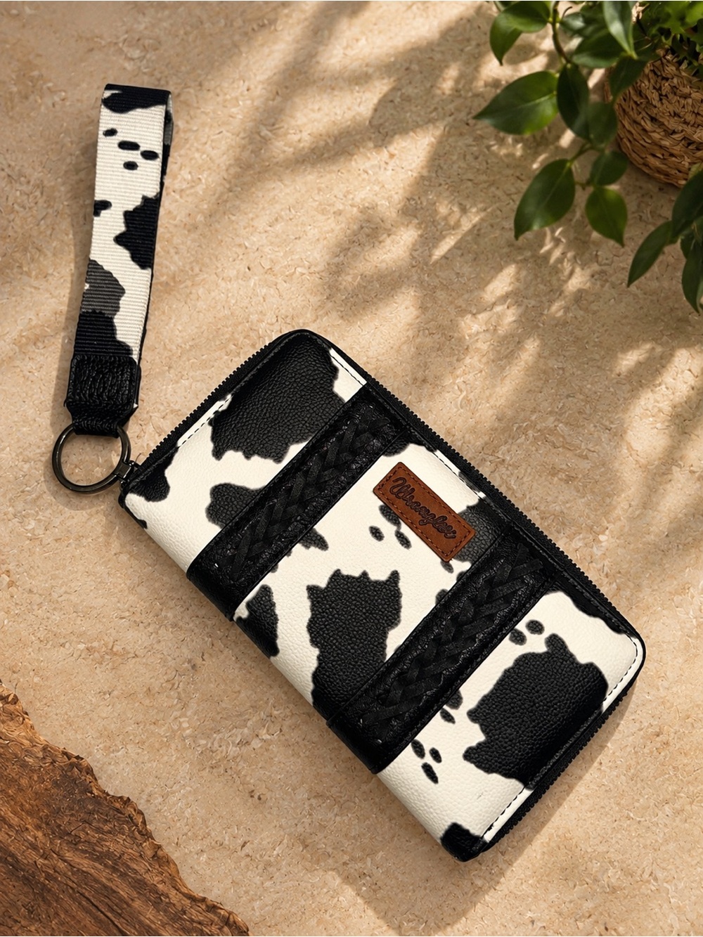 Wrangler Black & White Cowhide-Print Wristlet Wallet